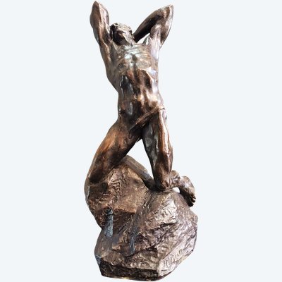 Effort Extrême - Potente scultura in bronzo di Alfredo Pina (1883-1966)