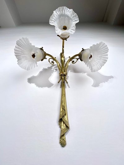 Pair of Bronze and Frosted Glass Tulip Wall Sconces