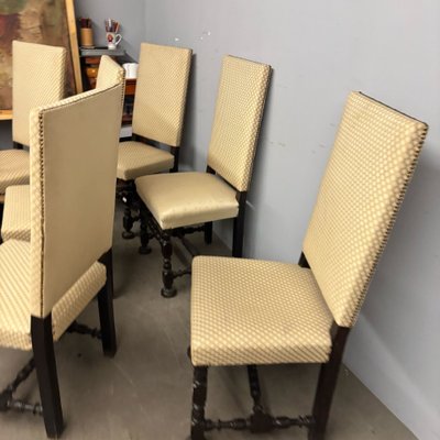 Group of six spool chairs, late 19th century, back with fabric, mis 180, seat 50x64 cm
