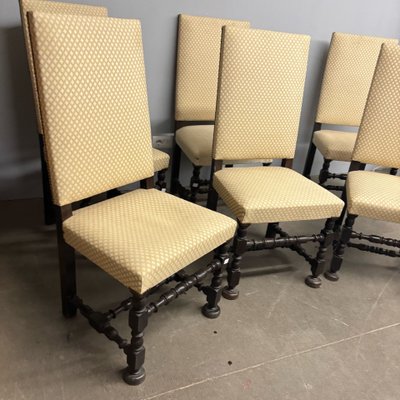 Group of six spool chairs, late 19th century, back with fabric, mis 180, seat 50x64 cm