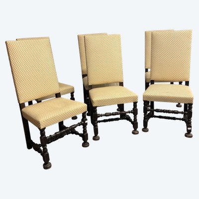Group of six spool chairs, late 19th century, back with fabric, mis 180, seat 50x64 cm