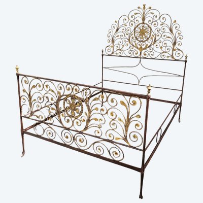 Letto Genova in ferro dipinto, larghezza 145 cm, inizio XIX secolo