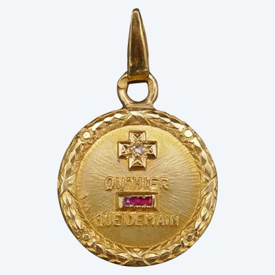Augis Liebesmedaille Diamant Und Rubin, 18 Karat Gold