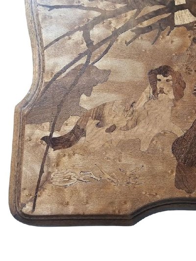 Cassapanca Emile Gallé Art Nouveau "Paesaggio invernale animato