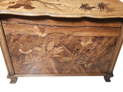 Cassapanca Emile Gallé Art Nouveau "Paesaggio invernale animato