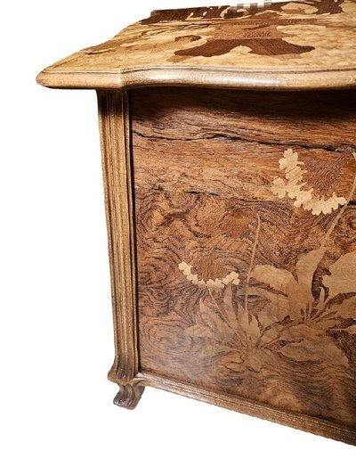 Cassapanca Emile Gallé Art Nouveau "Paesaggio invernale animato