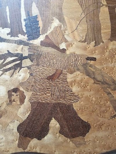 Cassapanca Emile Gallé Art Nouveau "Paesaggio invernale animato