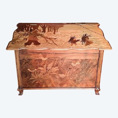 Cassapanca Emile Gallé Art Nouveau "Paesaggio invernale animato