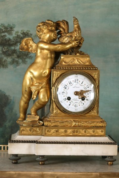 Gilt bronze clock "l'angelot au coq" Louis XVI style, 19th century