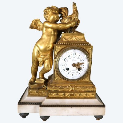 Gilt bronze clock "l'angelot au coq" Louis XVI style, 19th century