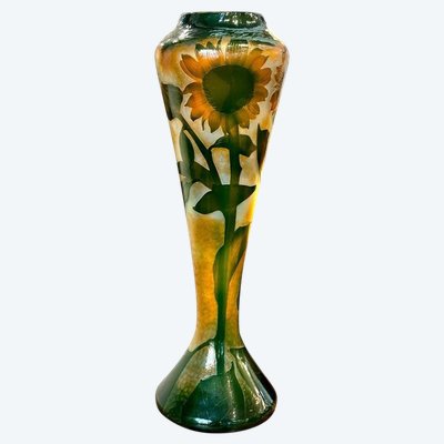 Daum Nancy Wichtige Jugendstil Vase "Gehämmerte Sonnenblumen"