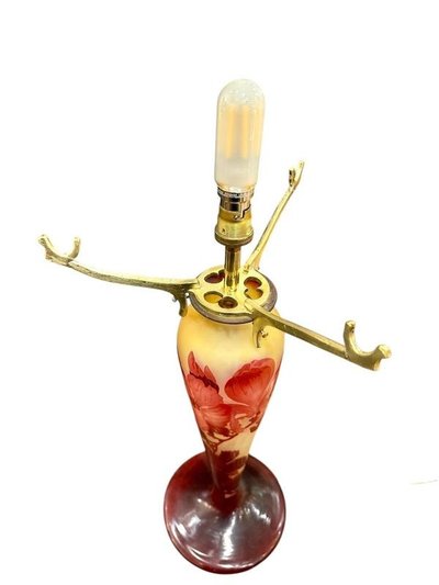 Lampada a fungo grande in stile Art Nouveau "Magnolias" di Emile Gallé