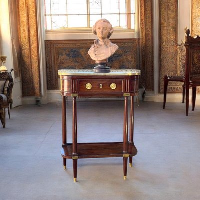 18th CENTURY LOUIS XVI CONSOLE / HALF MOON DESSERTE IN JEWELRY WITH MARBLE BASE