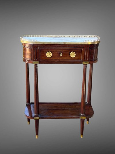 18th CENTURY LOUIS XVI CONSOLE / HALF MOON DESSERTE IN JEWELRY WITH MARBLE BASE