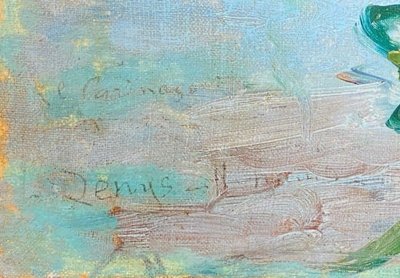 Olio su tela firmato Denys o Lenys H. Bacino di carenaggio del porto di Marsiglia
