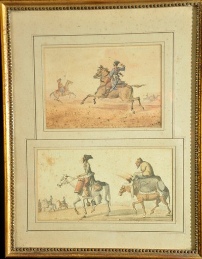 Scene equestri orientaliste Coppia di acquerelli