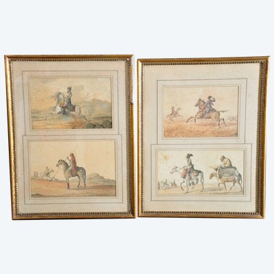 Scene equestri orientaliste Coppia di acquerelli