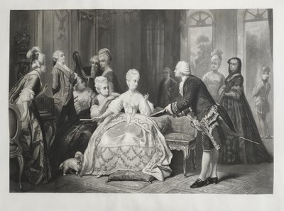 Marie-antoinette And Gluck At Trianon Large Antique Engraving 19th Century Etching Old Print