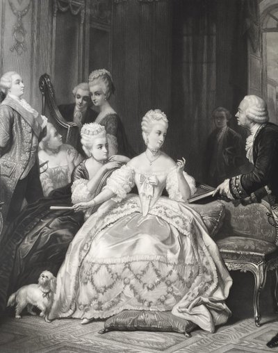 Marie-antoinette And Gluck At Trianon Large Antique Engraving 19th Century Etching Old Print