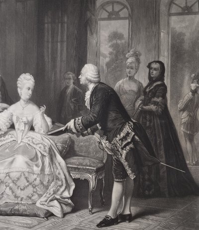 Marie-antoinette And Gluck At Trianon Large Antique Engraving 19th Century Etching Old Print