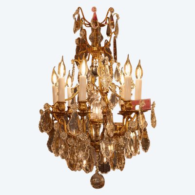 Firmato da Baccarat Piccolo lampadario in stile Luigi XV in bronzo dorato e cristallo tagliato, 1890 ca.