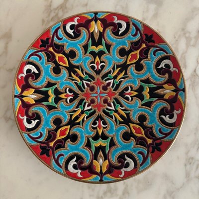 Longwy Arabesque enamel dish created by P. Mignon