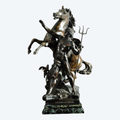 Neptune Créant Le Cheval Sculpture Signed Emile Picault