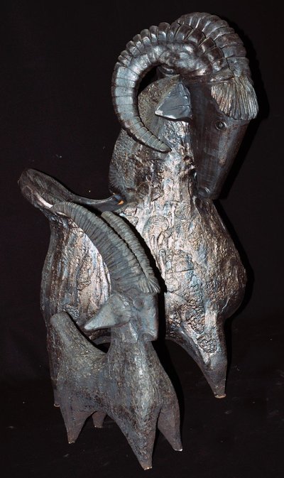 Dominique Pouchain Ceramic Goats Signed Circa 1990