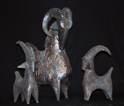 Dominique Pouchain Ceramic Goats Signed Circa 1990