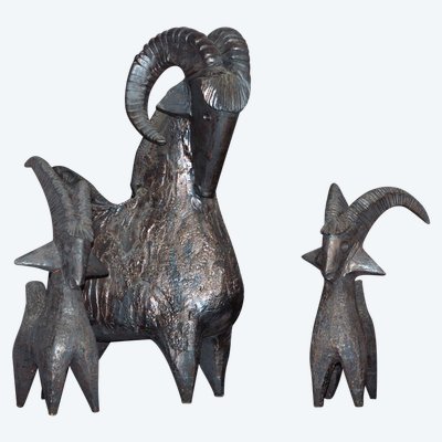 Dominique Pouchain Ceramic Goats Signed Circa 1990