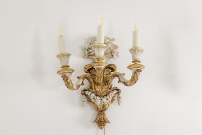 Pair of Louis XVI style sconces in gilded and lacquered wood. Circa 1900. LS5266457U