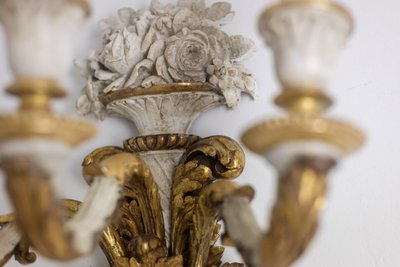 Pair of Louis XVI style sconces in gilded and lacquered wood. Circa 1900. LS5266457U