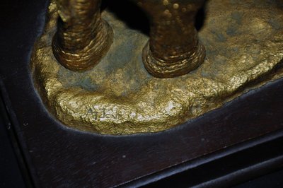 Bronze elephant on wooden base 20th century signed