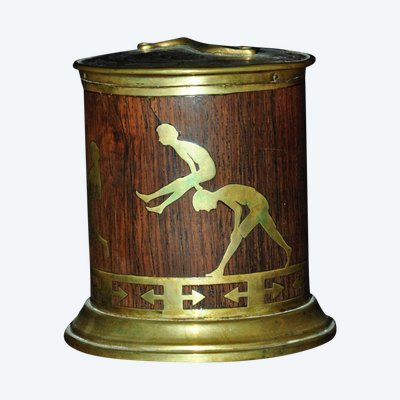 Art Deco Tabakbehälter In Bronze Und Palisander Intarsien Circa 1920