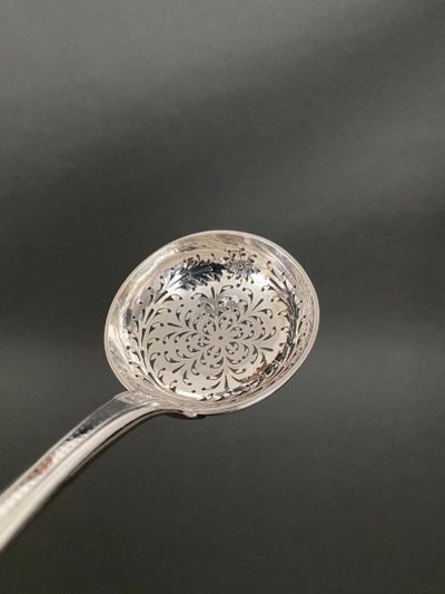 18th century silver sprinkling spoon, Farmers General hallmarks