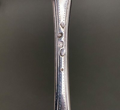 18th century silver sprinkling spoon, Farmers General hallmarks