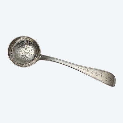 18th century silver sprinkling spoon, Farmers General hallmarks