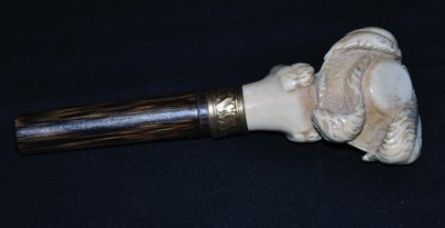 Carved Ivory Umbrella Pommel Rosewood Handle 19th Century