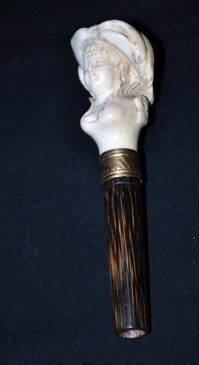 Carved Ivory Umbrella Pommel Rosewood Handle 19th Century