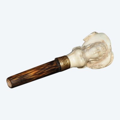 Carved Ivory Umbrella Pommel Rosewood Handle 19th Century