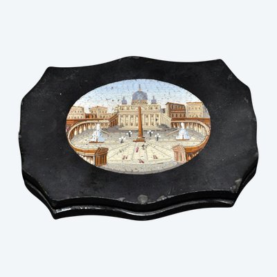 Micro Mosaic Paperweight, Place Saint-pierre 19th Century Marble Base