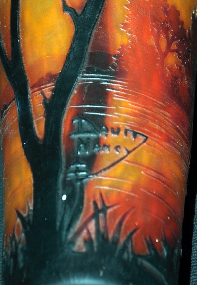 Vase Multicouche Art Nouveau Pâte De Verre Lacustre Paysage Décor Signé Daum Nancy