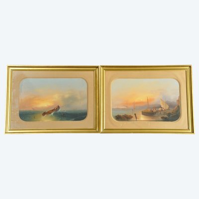 Paire gouaches XIXe Siècle Signées Guispe Delpino