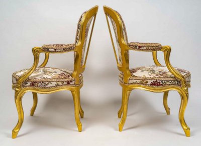 Georges Jacob reçu Maitre en 1765 Quatre fauteuils en bois doré d’époque Louis XV vers 1765-1770