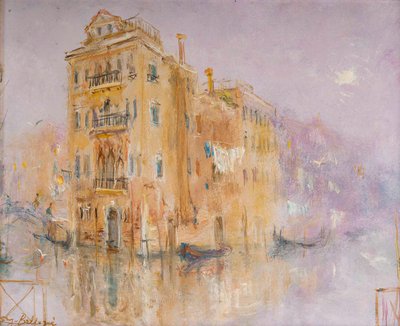 Serge Belloni (1925-2005), Kanal von Venedig im Nebel, Öl auf Holz, Um 1970