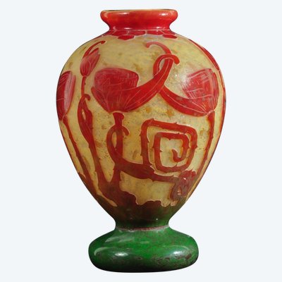 Art Deco multi-layer glass vase signed Le Verre Français