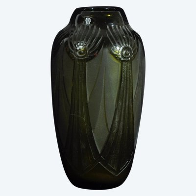 Vase en verre partiellement dépolis époque Art Déco Signé Legras