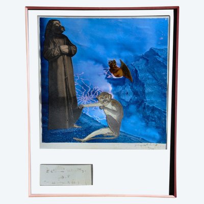 Collage/Malerei Unterzeichnet Jacques Prévert 1969