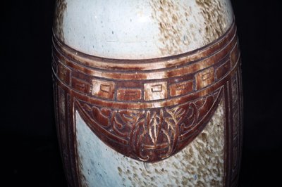 Paire De Vases Ovoïdes Signés Legras Art Déco Pâte De Verre Marmoréenne Circa 1930