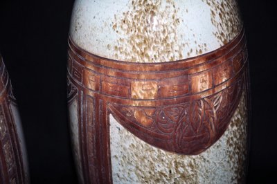 Paire De Vases Ovoïdes Signés Legras Art Déco Pâte De Verre Marmoréenne Circa 1930